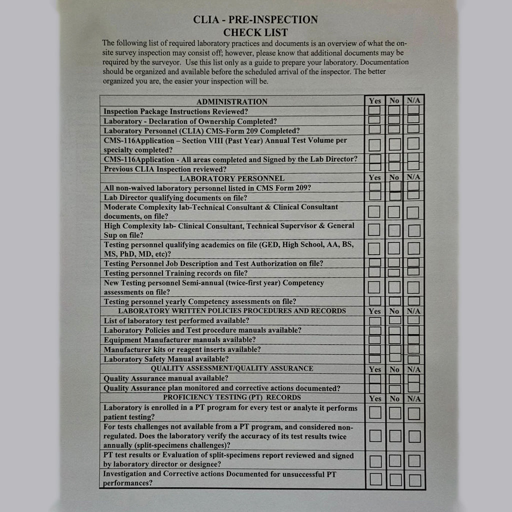 Service Experts Checklist Pre-inspection Checklist – Lab Advise Experts